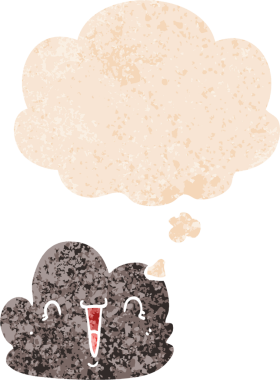 Düşünce baloncuğu ve grunge ile çizgi film mutlu bulut bir insan tarafından çizilmiş sıkıntılı retro doku