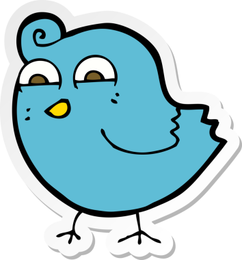 Bir insan tarafından çizilmiş komik bir kuşun çıkartması.