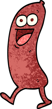 Bir insan tarafından çizilmiş mutlu grunge desenli çizgi film sosisi.