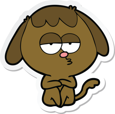 Bir insan tarafından çizilmiş sıkılan bir köpeğin çıkartması.