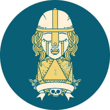 Retro Dövme Tarzı Ağlayan Ork Savaşçısı Karakteri Bir insan tarafından çizilmiş doğal bir D20 rulosu