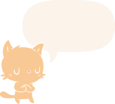 Konuşma baloncuğu olan sevimli çizgi film kedisi bir insan tarafından çizilmiş.