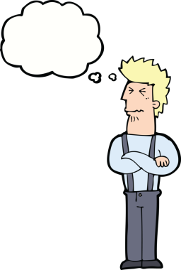 Bir insan tarafından çizilmiş düşünce baloncuğuyla rahatsız edilmiş bir adam.