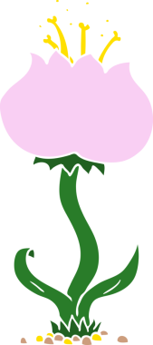 Bir insan tarafından çizilmiş düz renk çizgi film egzotik çiçek