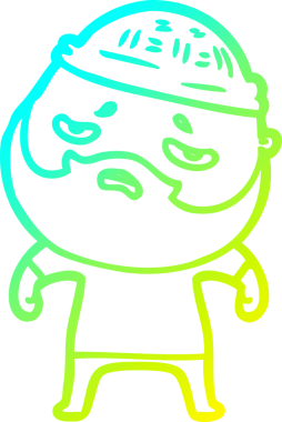 Bir insan tarafından çizilmiş sakallı, endişeli bir çizgi film çizimi.