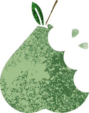 Bir insan tarafından çizilmiş yeşil bir armutun retro çizim tarzı karikatürü