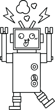 Bir insan tarafından çizilmiş çatlak bir robotun çizgi çizimi
