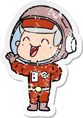 Bir insan tarafından çizilmiş mutlu bir astronotun sıkıntılı çıkartması.