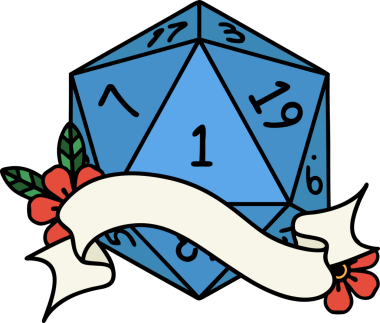 Retro Dövme Biçimi Doğal Bir d20 zar bir insan tarafından çizildi