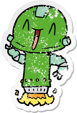 Bir insan tarafından çizilmiş karikatür robotunun sıkıntılı çıkartması.