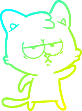 Sıkılmış çizgi film kedisinin insan tarafından çizilmiş soğuk gradyan çizgisi