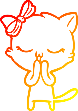 Bir insan tarafından kafasında yay olan çizgi film kedisinin sıcak çizgi çizimi