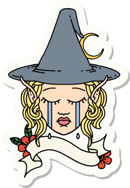 Bir insan tarafından çizilmiş üzgün bir elf büyücüsünün çıkartması.