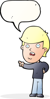 Bir insan tarafından çizilen konuşma baloncuğuyla işaret eden bir karikatür.