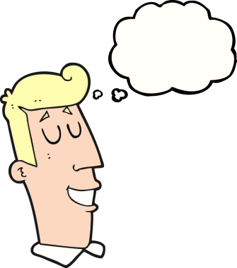 Bir insan tarafından çizilmiş serbest çizilmiş düşünce balonu çizgi filmi sırıtan adam.