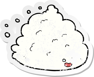 Bir insan tarafından çizilmiş karikatür bulutu karakterinin gerilimli retro yapıştırması