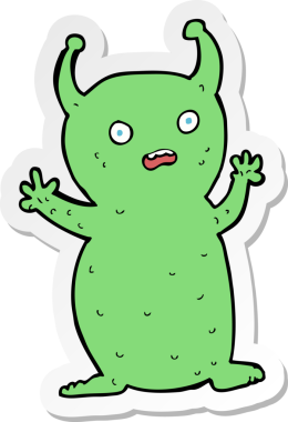 Bir insan tarafından çizilmiş komik küçük bir uzaylının çıkartması.