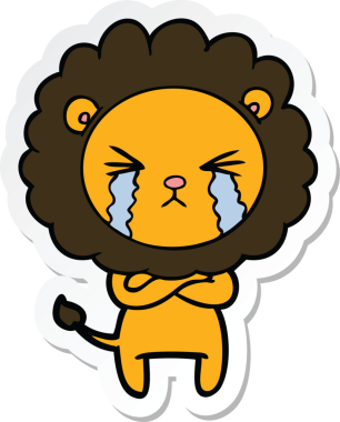 Bir insan tarafından çizilmiş kolları çaprazlanmış ağlayan bir aslanın çıkartması.