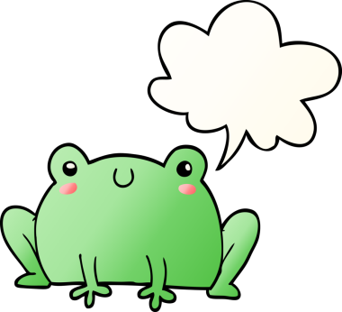 bir insan tarafından çizilmiş, konuşma baloncuklu çizgi film kurbağası.