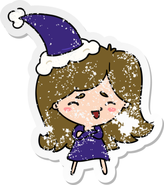 Bir insan tarafından çizilmiş Kawai kızının, sıkıntılı bir Noel çıkartması.