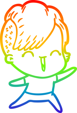 Gökkuşağı gradyan çizgi çizimi Bir insan tarafından çizilmiş mutlu hippi kız