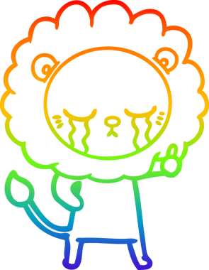 Gökkuşağı gradyan çizgisi bir insan tarafından çizilmiş ağlayan bir aslanın çizimi