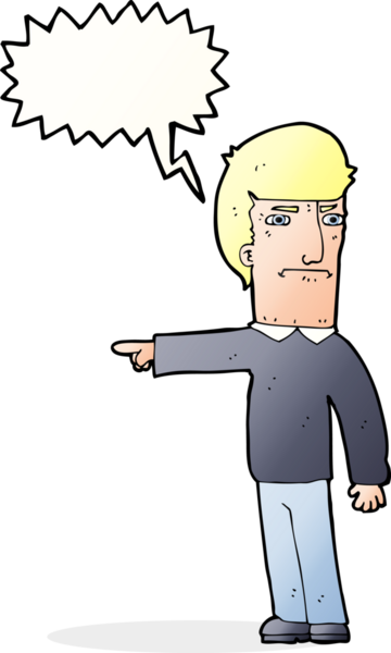 Bir insan tarafından çizilmiş bir konuşma balonuyla işaret eden çizgi film adamı.