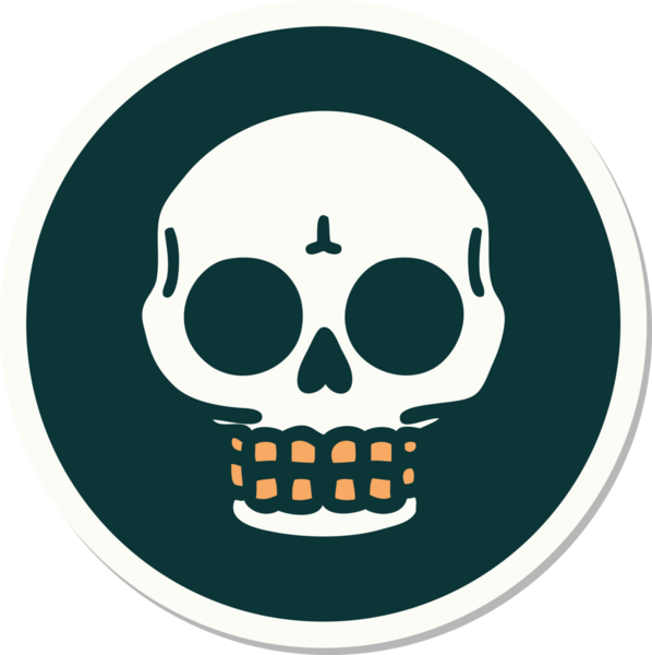 Bir insan tarafından çizilmiş bir kafatasının geleneksel stiliyle dövme çıkartması.