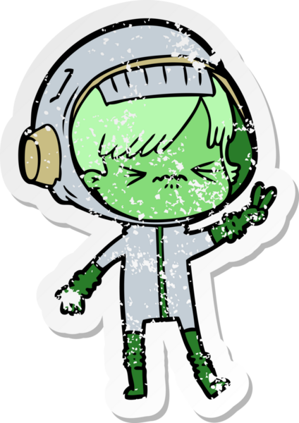 Bir insan tarafından çizilmiş karikatür astronot kadının sıkıntılı çıkartması.