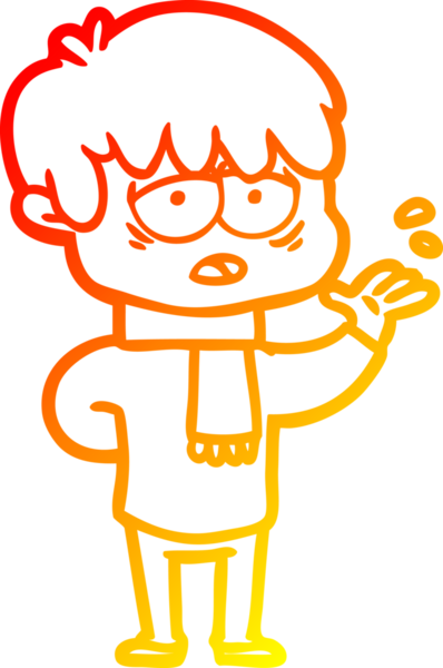 Bir insan tarafından çizilmiş, bitkin bir çocuğun sıcak çizgi çizimi.