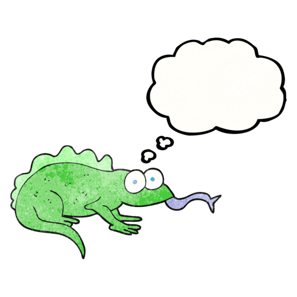 Bir insan tarafından çizilmiş serbest çizim düşünce balonu desenli kertenkele.