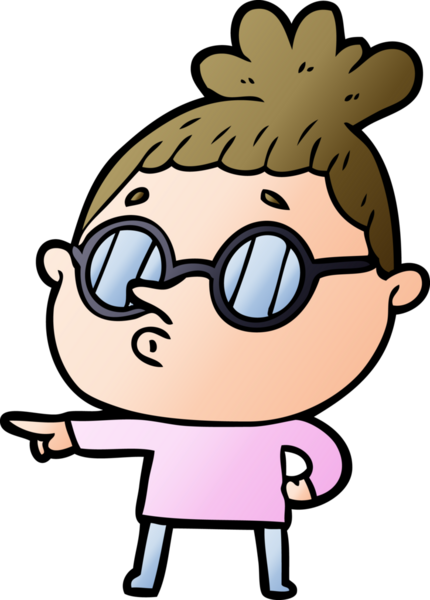 Bir insan tarafından çizilmiş gözlüklü bir karikatür kadın.