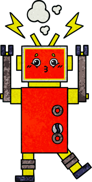 Bir insan tarafından çizilmiş bir robotun retro grunge dokusu