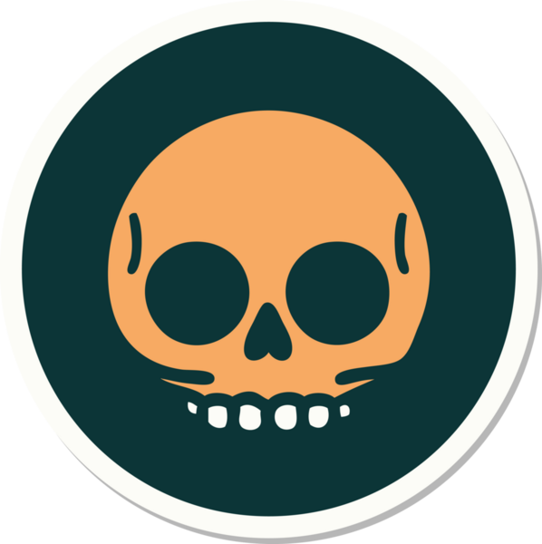 Bir insan tarafından çizilmiş bir kafatasının geleneksel stiliyle dövme çıkartması.