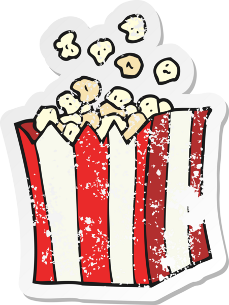 Bir insan tarafından çizilmiş patlamış mısırın gerilemiş retro yapıştırması.