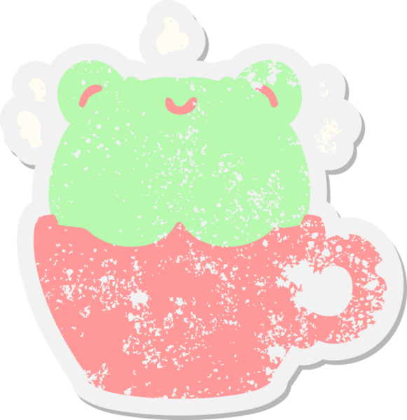 Bir insan tarafından çizilmiş kahve fincanındaki şirin kurbağa.