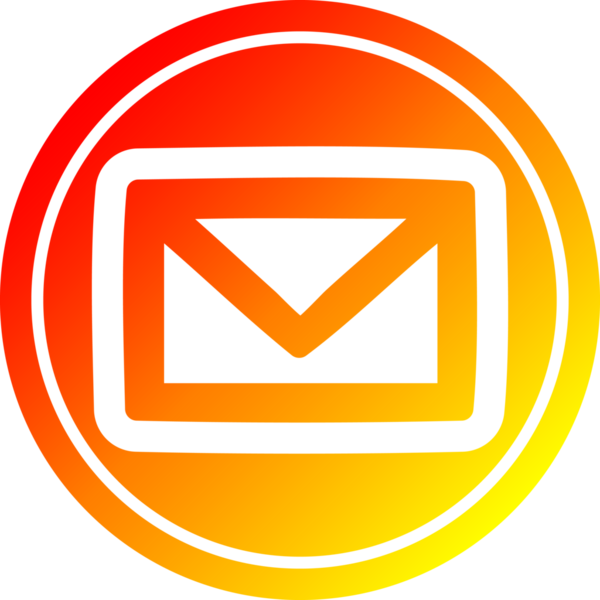 Bir insan tarafından çizilen sıcak gradyan bitiş ile zarf harfi dairesel simgesi