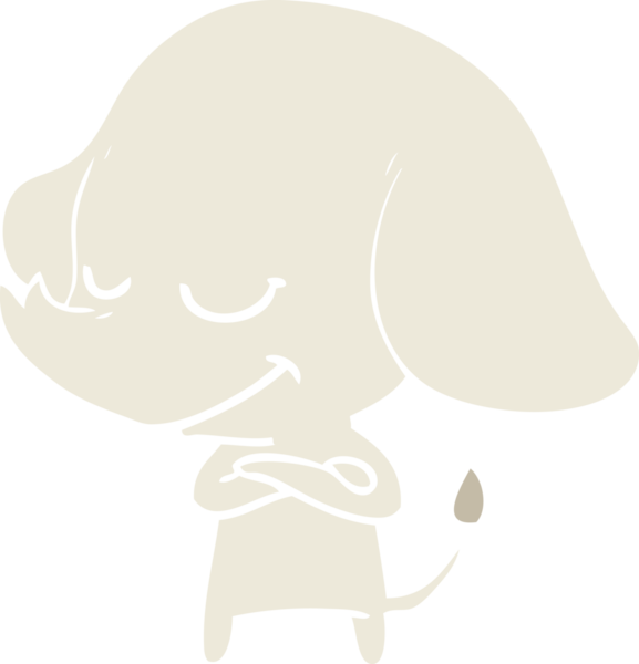 Düz renkli çizgi film gülümseyen fil insan tarafından çizilmiş çapraz kollu