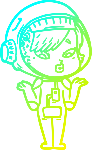 Bir insan tarafından çizilmiş soğuk gradyan çizgili astronot kadın çizimi.