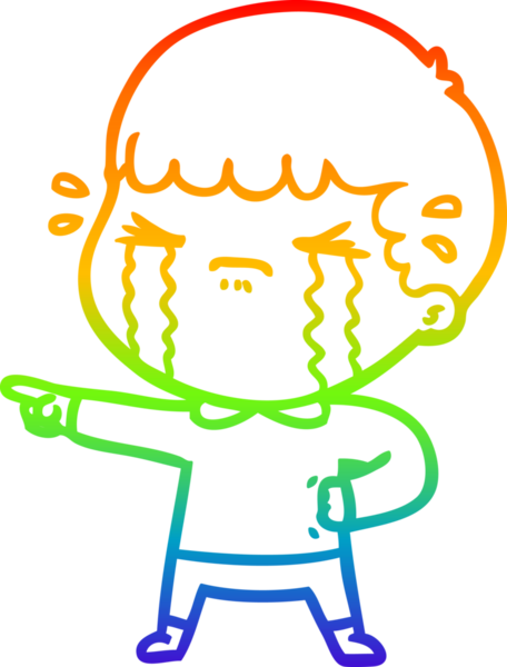 Gökkuşağı gradyan çizimi bir insan tarafından çizilmiş ağlayan bir karikatür adamı çiziyor.