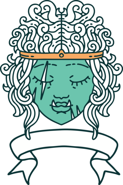 Retro Dövme Tarzı Ork barbar karakter yüzü Bir insan tarafından çizilmiş bayrak