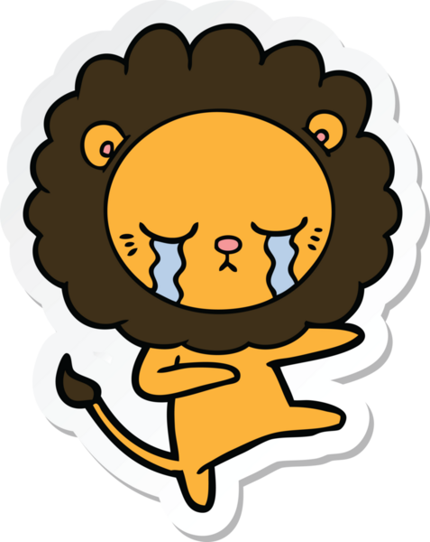 Bir insan tarafından çizilmiş ağlayan çizgi film aslanının çıkartması.