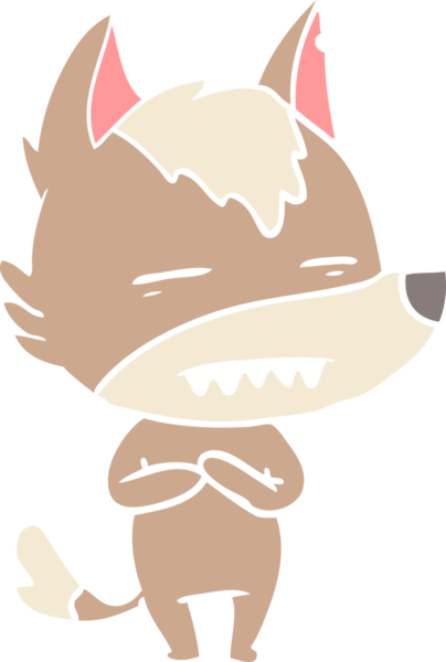 Düz renkli çizgi film kurt bir insan tarafından çizilmiş dişleri gösteriyor.