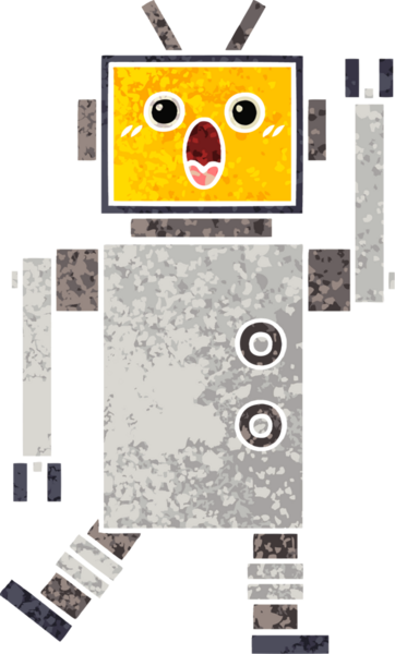 Bir insan tarafından çizilmiş bir robotun retro çizim tarzı karikatürü