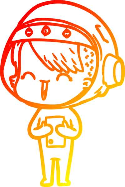 Bir insan tarafından çizilmiş mutlu bir uzay kızının sıcak çizgi çizimi