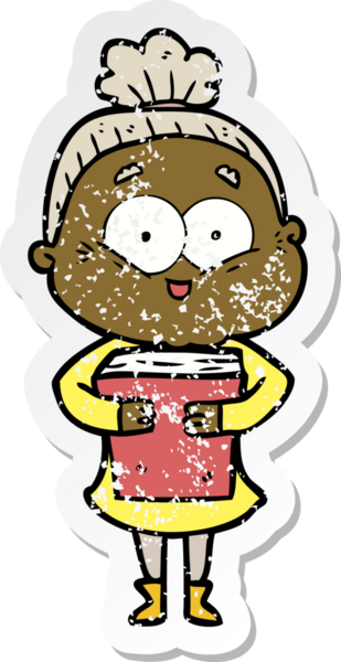 Bir insan tarafından çizilmiş mutlu, yaşlı bir kadının sıkıntılı çıkartması.