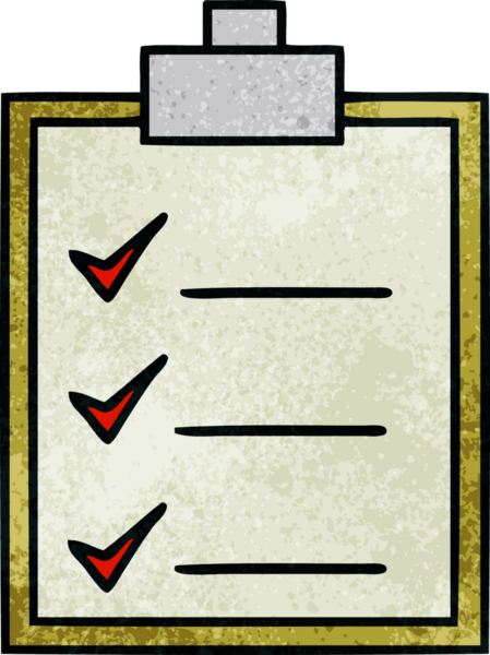 Bir insan tarafından çizilmiş kontrol listesinin retro grunge desen karikatürü