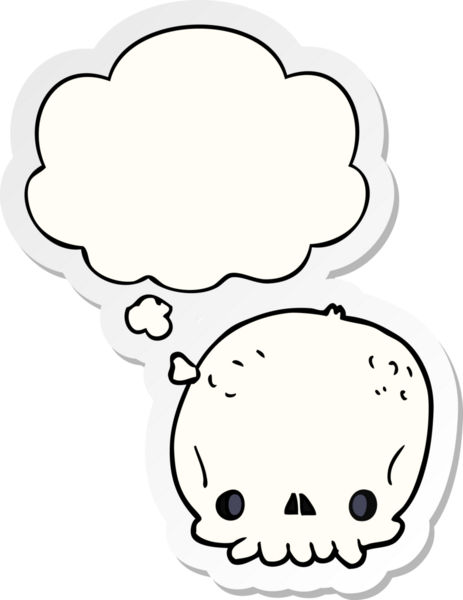 İnsan tarafından çizilmiş bir çıkartma olarak düşünce baloncuğu olan karikatür kafatası.