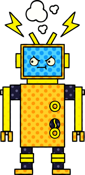 Bir insan tarafından çizilmiş arızalı bir robotun çizgi roman tarzı