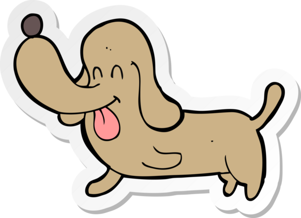 Bir insan tarafından çizilmiş mutlu bir köpeğin çıkartması.